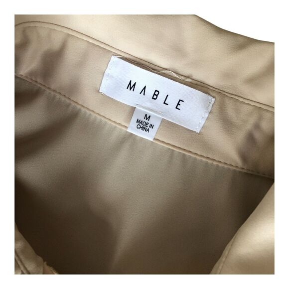 MABLE Cream Satin Drapey Elegant Corpcore Cocktail Button-Down Midi Dress M - Picture 12 of 16